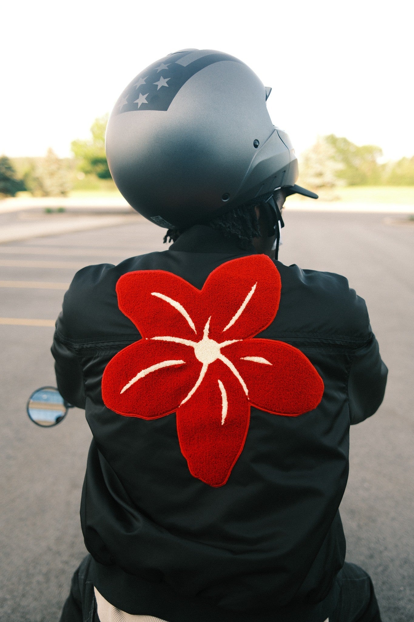 Tapes Patch Satin Bomber Jacket